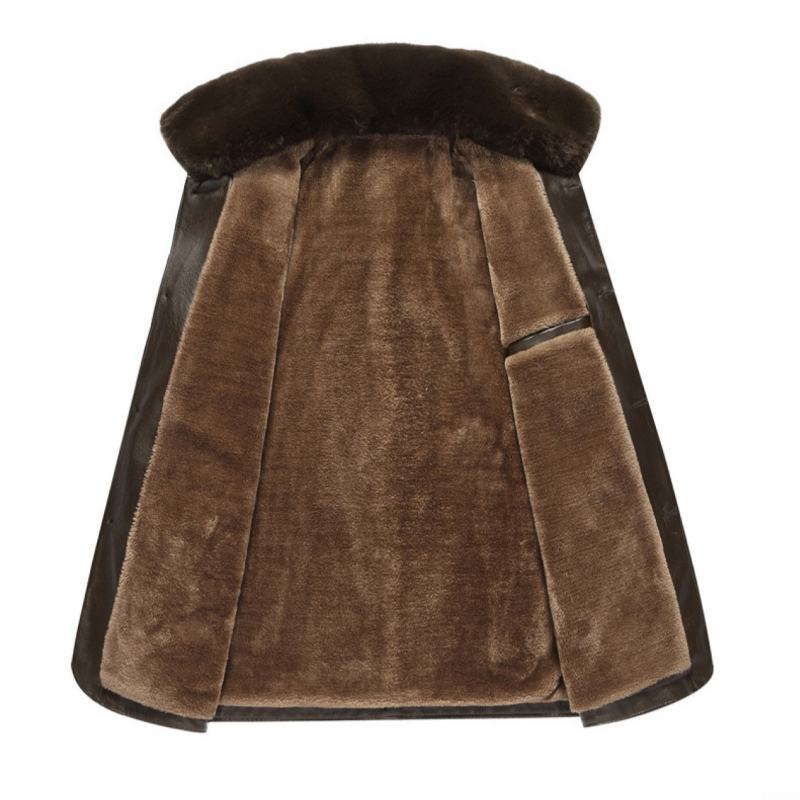 Мъжко PU кожено яке с подплата от флис и сваляна яка с пух – луксозно зимно яке