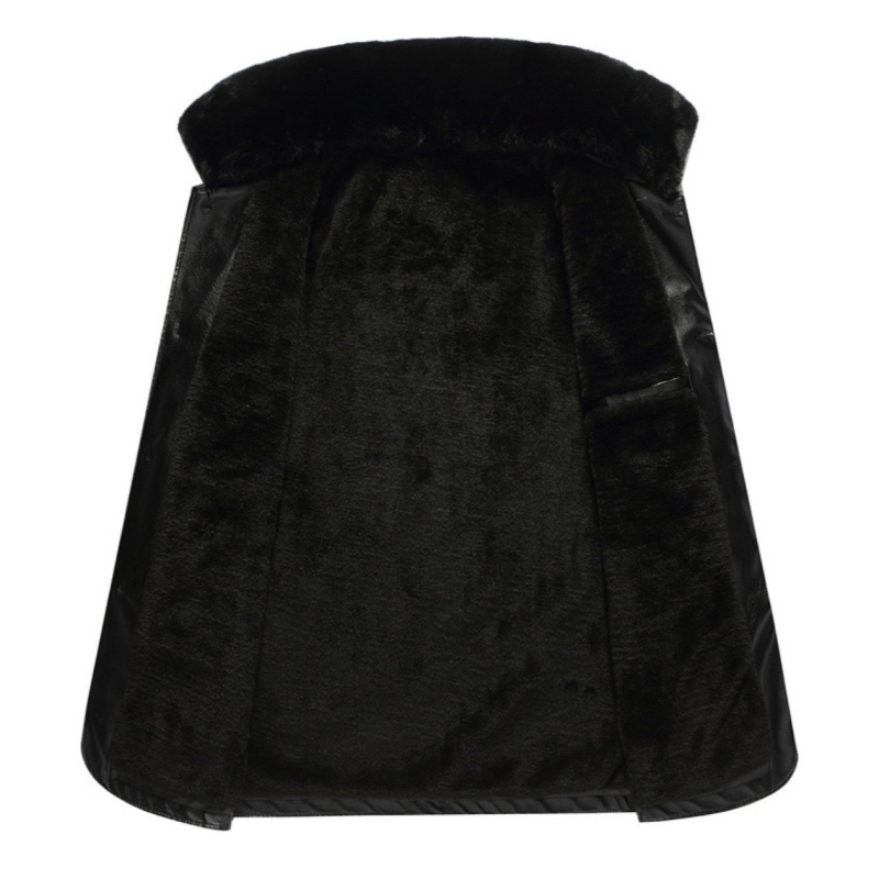 Мъжко PU кожено яке с подплата от флис и сваляна яка с пух – луксозно зимно яке