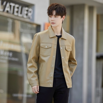 PU кожено мъжко яке, тънък силует, casual стил, корейски дизайн, есенно-зимно