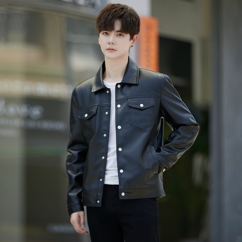 PU кожено мъжко яке, тънък силует, casual стил, корейски дизайн, есенно-зимно