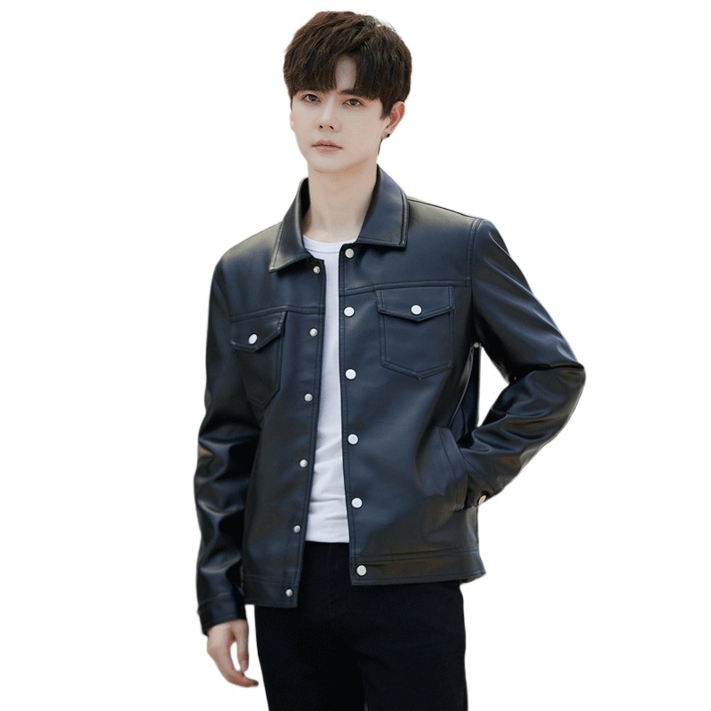 PU кожено мъжко яке, тънък силует, casual стил, корейски дизайн, есенно-зимно