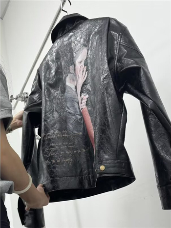 PU кожено яке с мотив стрекоза, американски стил, Harajuku вдъхновение, минималистичен дизайн