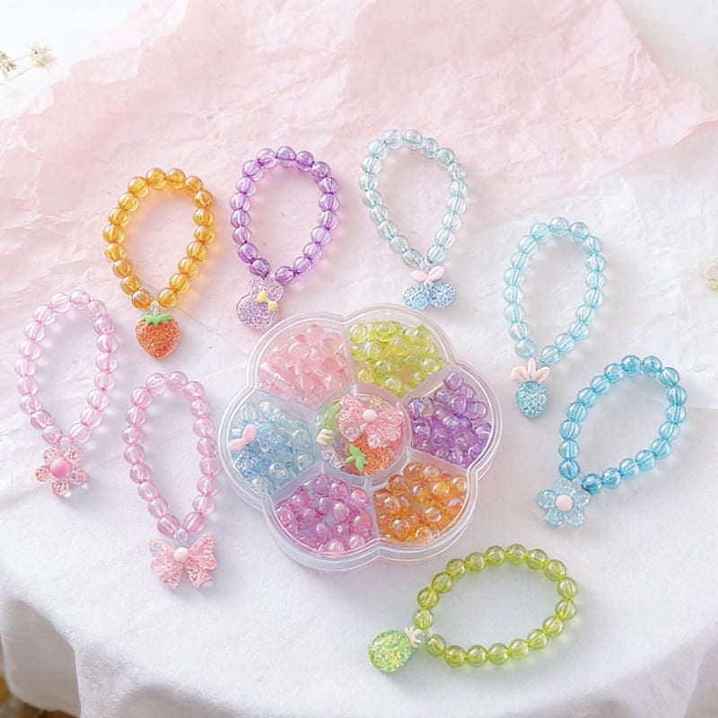 DIY set nakita za djecu: perle za izradu, prozorni privjesak od smole 8 mm, dječji narukvica, kutija za poklon