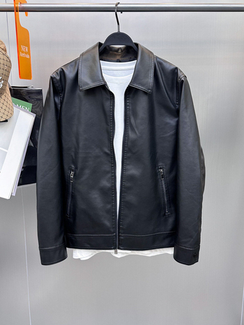 Мъжко PU кожено яке, тънък силует, яка с ревери, цип отпред, ежедневен мотоциклетен стил