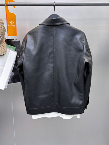 Мъжко PU кожено яке, тънък силует, яка с ревери, цип отпред, ежедневен мотоциклетен стил