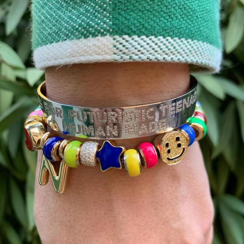 PYC ručno izrađena narukvica od emajla i cirkonija s pozlaćenjem – unisex stil za parove, srce, zvijezda, geometrijski oblici i tekst