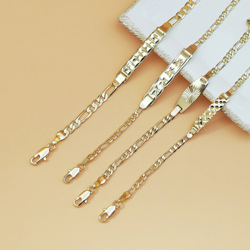 Unisex narukvica s 18K pozlaćenom Figaro lancem i kubanskim lancem, s vintage graviranom ID pločicom