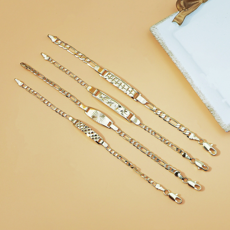 Unisex narukvica s 18K pozlaćenom Figaro lancem i kubanskim lancem, s vintage graviranom ID pločicom