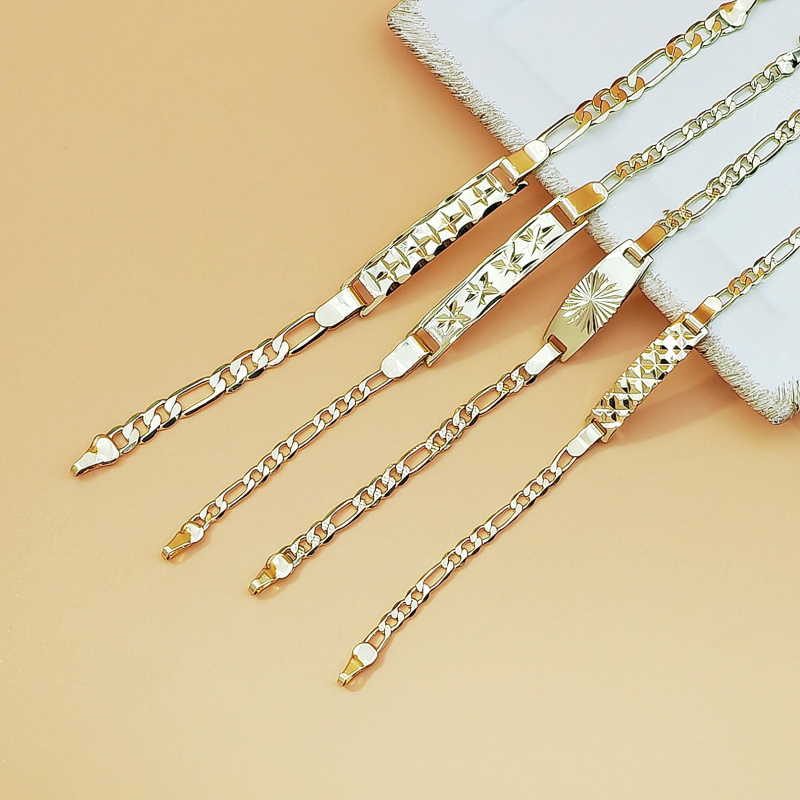 Unisex narukvica s 18K pozlaćenom Figaro lancem i kubanskim lancem, s vintage graviranom ID pločicom