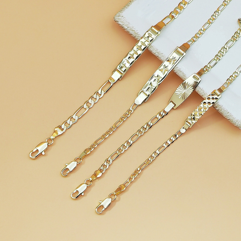 Unisex narukvica s 18K pozlaćenom Figaro lancem i kubanskim lancem, s vintage graviranom ID pločicom