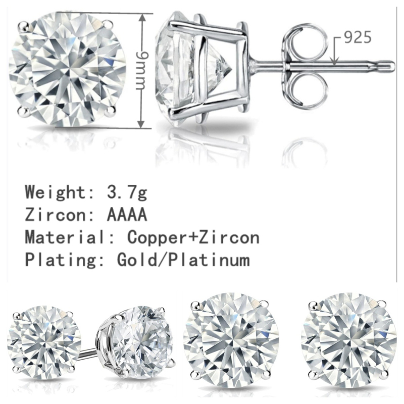 XINGQI Moissanite naušnice s četiri kandže - geometrijski dizajn od bakra s ugrađenim cirkonima - unisex nakit