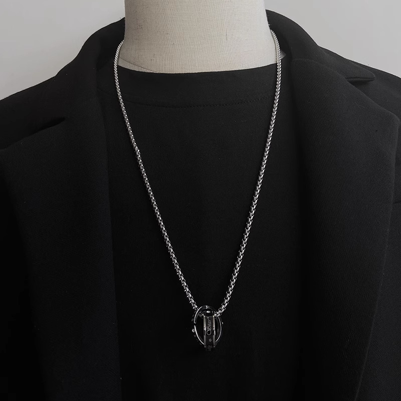 Nakit od titan čelika, dvostruki prsten s privjeskom, unisex, minimalistički geometrijski dizajn, duljina 61-70 cm, lanac s biserima