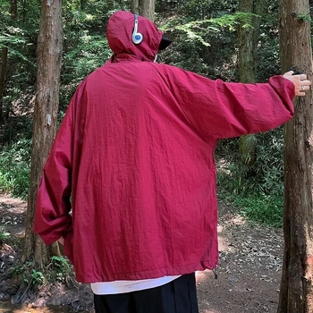 Muška burgund kapuljačasta lagana jakna za sunčevu zaštitu, ljeto, retro američki stil