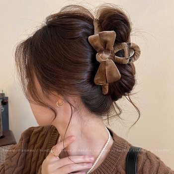 Veliki baršunasti klips za kosu s mašnicom, za updo na potiljku