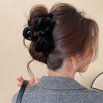 Veliki baršunasti klips za kosu s mašnicom, za updo na potiljku