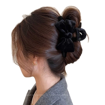 Veliki baršunasti klips za kosu s mašnicom, za updo na potiljku