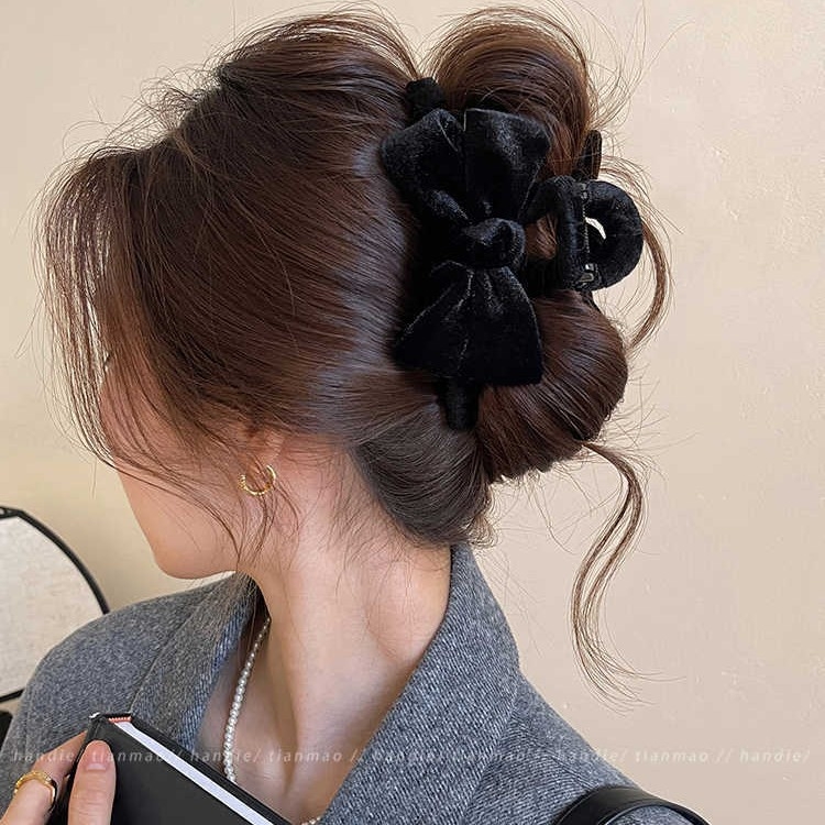 Veliki baršunasti klips za kosu s mašnicom, za updo na potiljku
