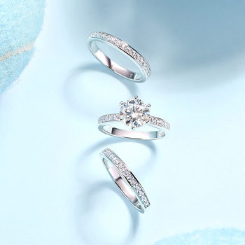 Moissanite trojprsteni set od srebra S925, geometrijski dizajn, ženski nakit