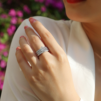 Moissanite trojprsteni set od srebra S925, geometrijski dizajn, ženski nakit