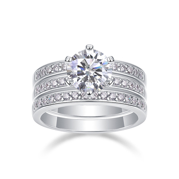 Moissanite trojprsteni set od srebra S925, geometrijski dizajn, ženski nakit