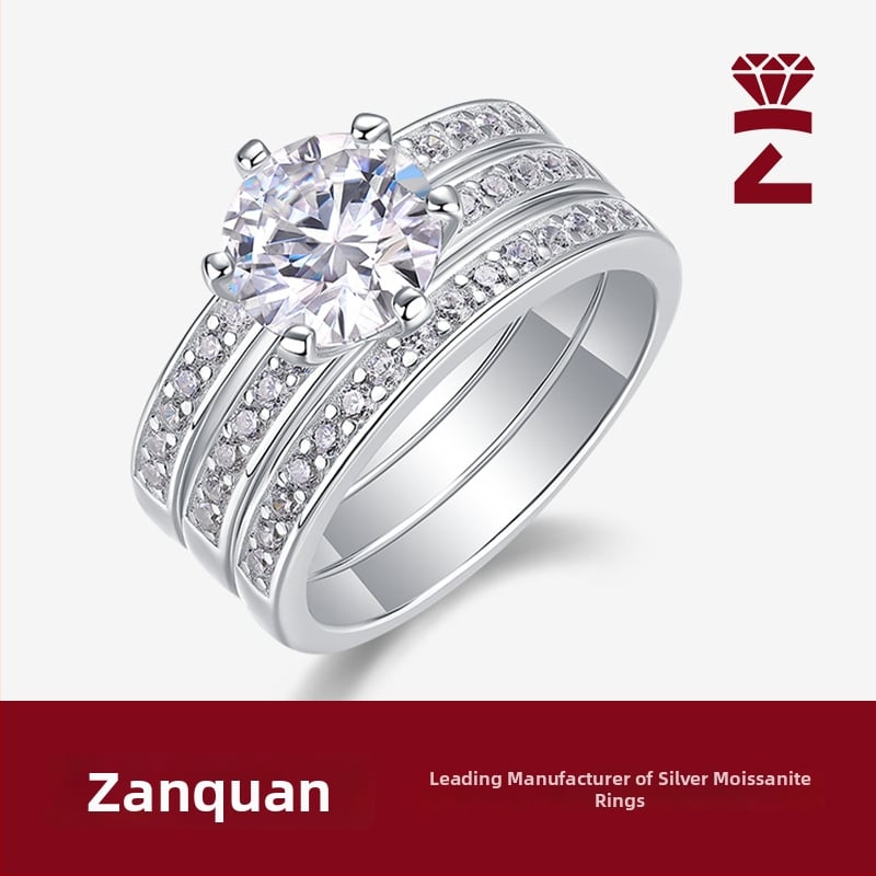Moissanite trojprsteni set od srebra S925, geometrijski dizajn, ženski nakit