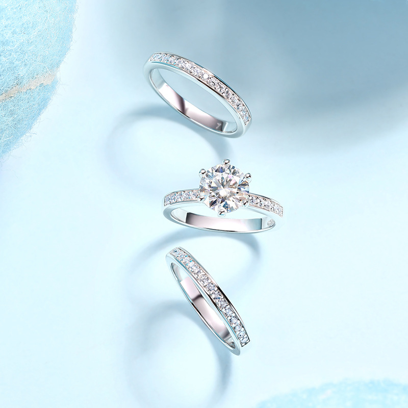 Moissanite trojprsteni set od srebra S925, geometrijski dizajn, ženski nakit