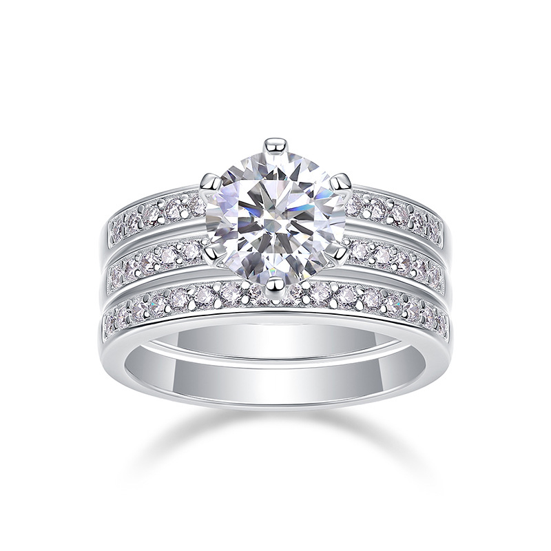 Moissanite trojprsteni set od srebra S925, geometrijski dizajn, ženski nakit