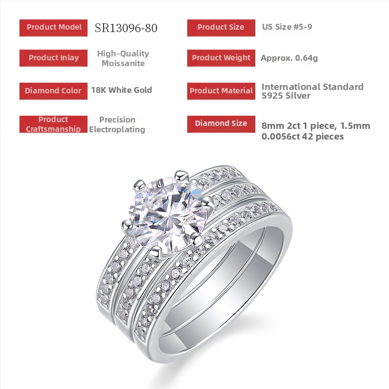 Moissanite trojprsteni set od srebra S925, geometrijski dizajn, ženski nakit