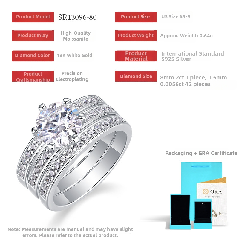 Moissanite trojprsteni set od srebra S925, geometrijski dizajn, ženski nakit