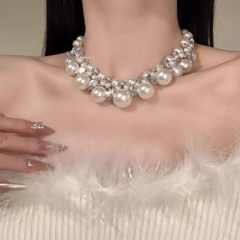 Galaxy Zircon Moon Vintage palat stil biserna ogrlica za vjenčanicu, choker za ključnu kost
