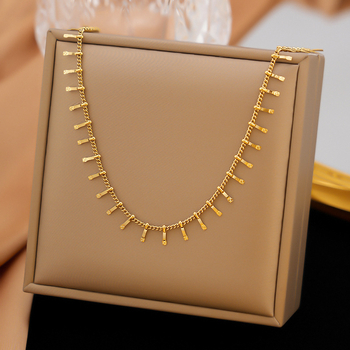 Geometrijski kvadratni ogrlica s resom i narukvica za gležanj od titan čelika, minimalistički seksi stil inspiriran korejskom modom
