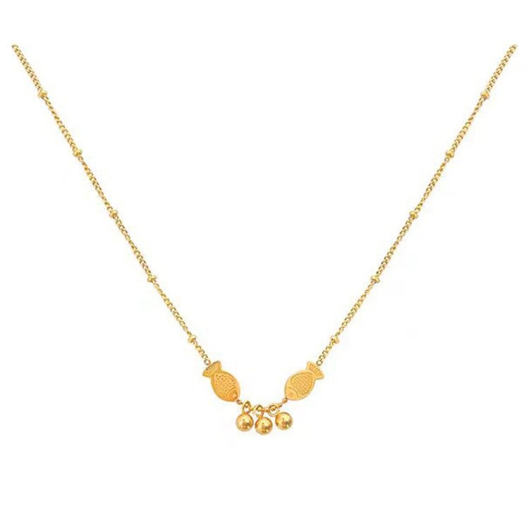 Ogrlica od titan čelika sa znakom Riba i zvončićem, podesiva dužina 21–40 cm, minimalistički elegantan dizajn