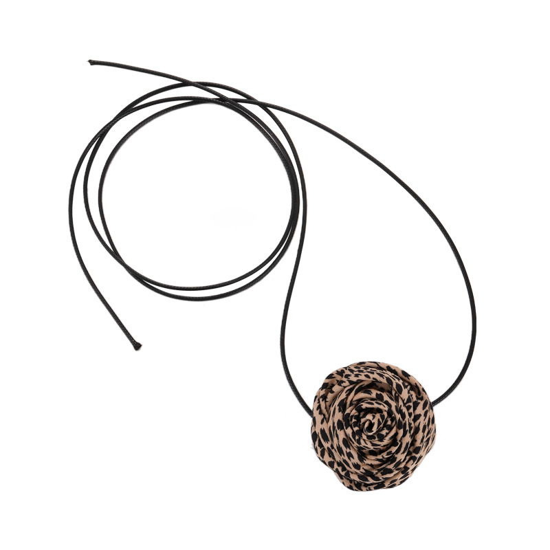 Ženski ogrlica s leopardovim uzorkom i ružom, crna najlon vrpca, choker stil