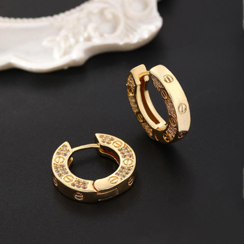 Naušnice od bakra s dijamantnom ukrasom, 14K pozlata, korejskog dizajna geometrijski, unisex, elegantan minimalistički nakit
