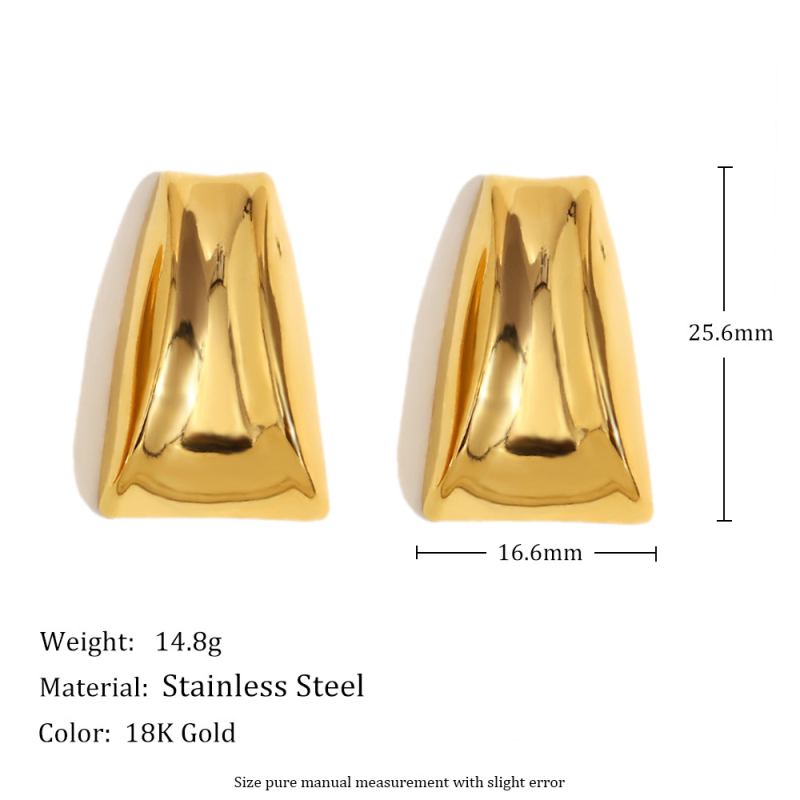 Geometrijske zakrivljene trapezaste naušnice od nehrđajućeg čelika 316L, premazane 18K zlatom, minimalistički modern dizajn