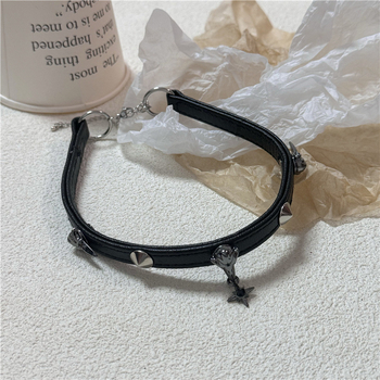 Crni kožni nakit s perlicama u gotičkom stilu za žene, choker