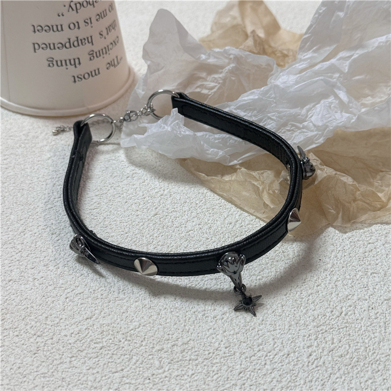 Crni kožni nakit s perlicama u gotičkom stilu za žene, choker