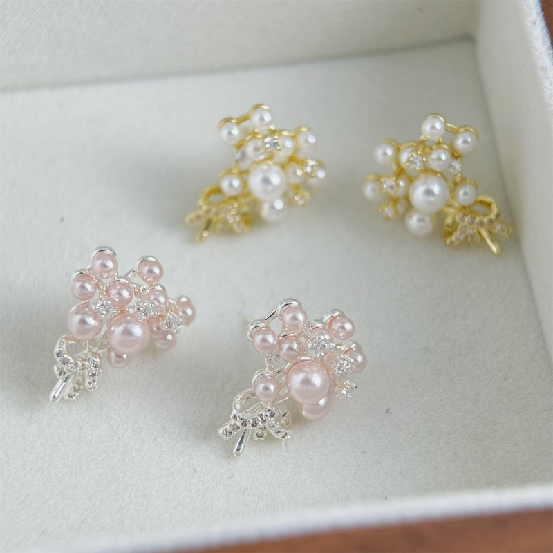 Naušnice s perlom u obliku cvijeta, francuski vintage stil, za žene, delikatne, svestrane i elegantne