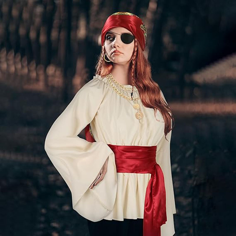 Retro piratski karipski turbán i dodaci za kosu, višeslojne metalne ogrlice – set za ukrašavanje