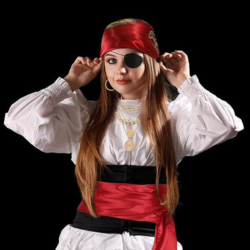 Retro piratski karipski turbán i dodaci za kosu, višeslojne metalne ogrlice – set za ukrašavanje