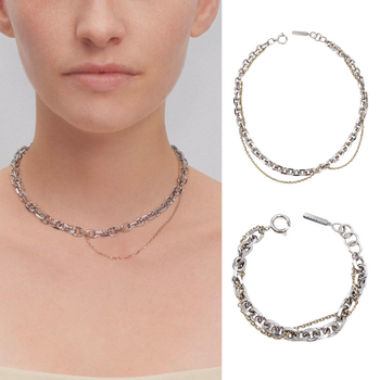 Francuski Justine boutique dizajn – zlatno-srebrni kovni lanac set za žene: kratka ogrlica i narukvica