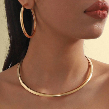 Ženski set metalnih nakita: minimalistički boemski stil, okrugla ogrlica i naušnice