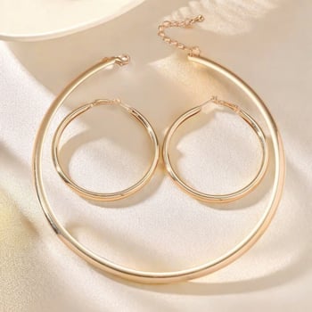 Ženski set metalnih nakita: minimalistički boemski stil, okrugla ogrlica i naušnice