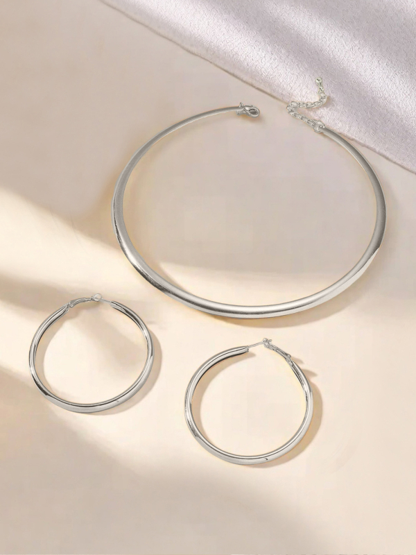 Ženski set metalnih nakita: minimalistički boemski stil, okrugla ogrlica i naušnice