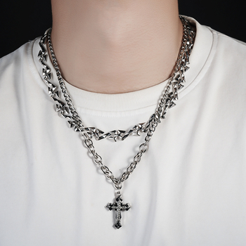 Križno slojevita ogrlica od titanijskog čelika, unisex, euro-američki hip-hop stil, luksuzni nakit