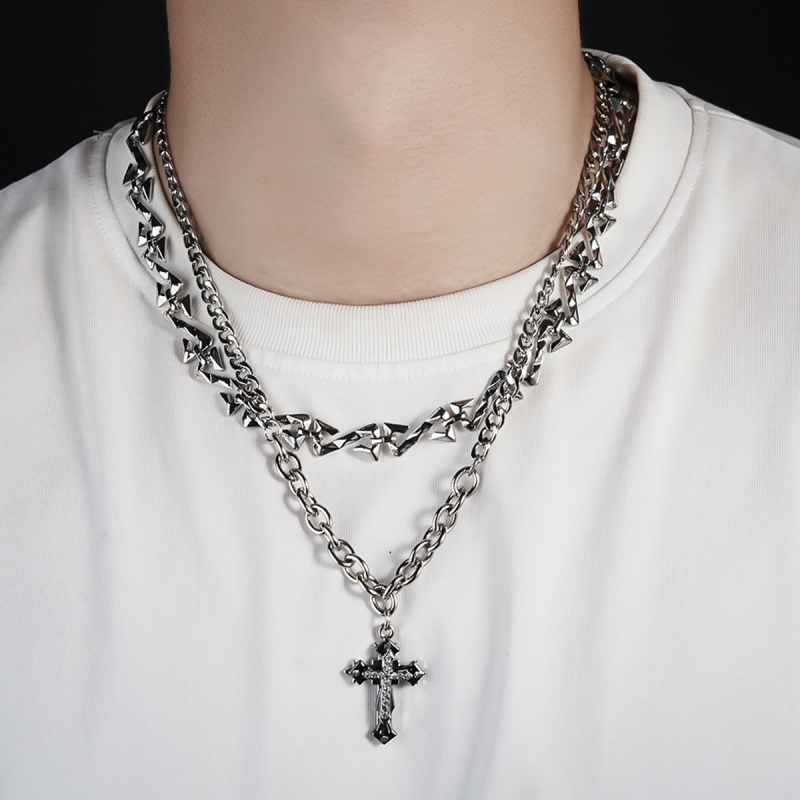 Križno slojevita ogrlica od titanijskog čelika, unisex, euro-američki hip-hop stil, luksuzni nakit