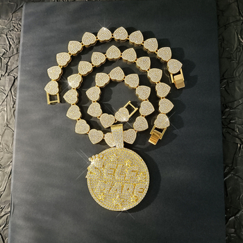 Unisex komplet nakita: disk s slovima i kubanski lanac, 15 mm, legura, rhinestones, hip-hop stil