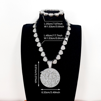 Unisex komplet nakita: disk s slovima i kubanski lanac, 15 mm, legura, rhinestones, hip-hop stil