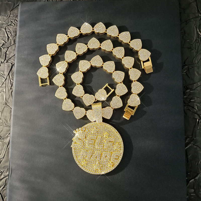 Unisex komplet nakita: disk s slovima i kubanski lanac, 15 mm, legura, rhinestones, hip-hop stil