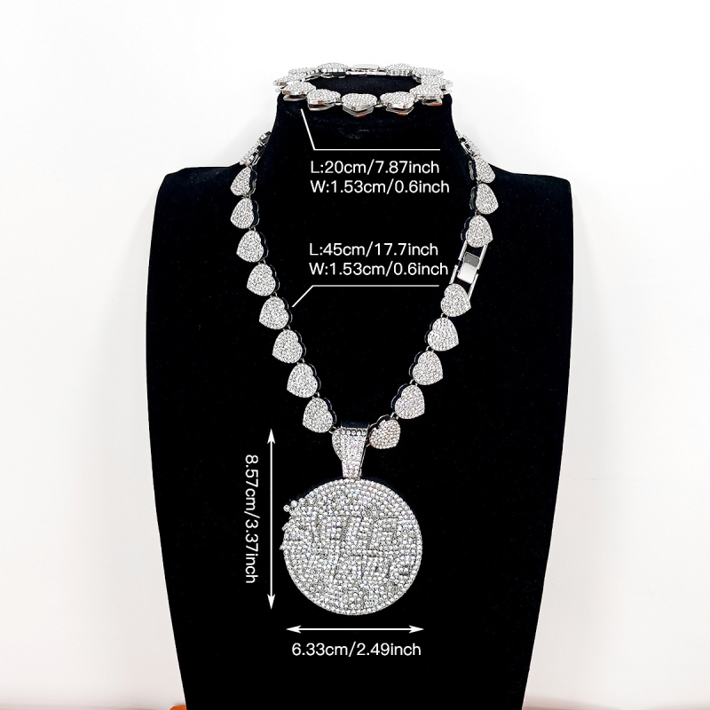 Unisex komplet nakita: disk s slovima i kubanski lanac, 15 mm, legura, rhinestones, hip-hop stil